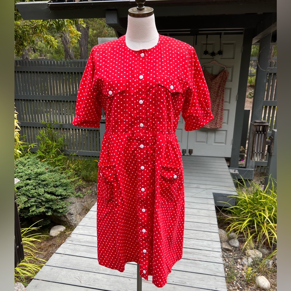 Red & White Polka♥️ Dot Vtg. Cotton Dress by Mary Mary